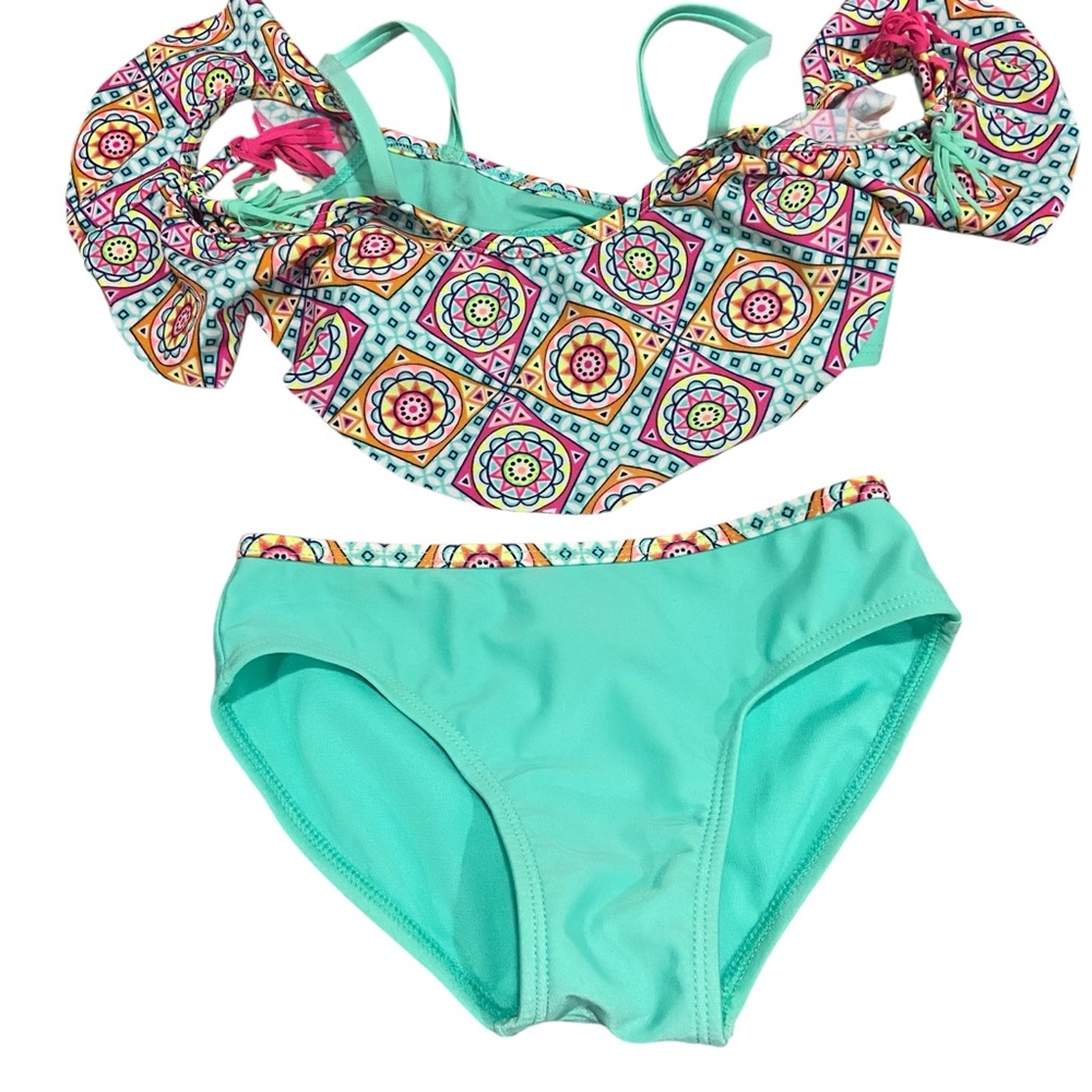 Art Class Geometric Kids Bikini - Turquoise and Multicolor
